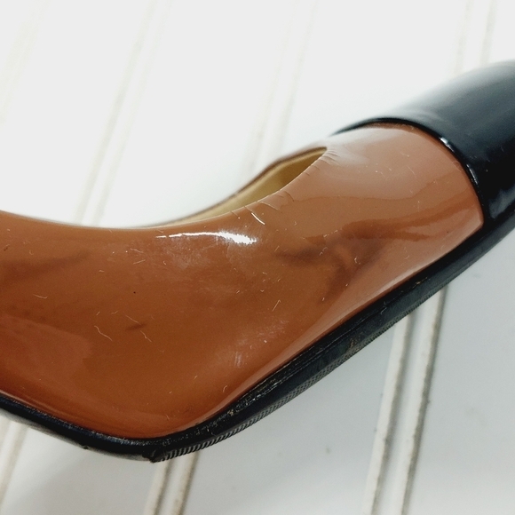 Prada Black Brown Patent Leather Square Toe Slip On Block Heel Pumps B237 - Picture 11 of 15